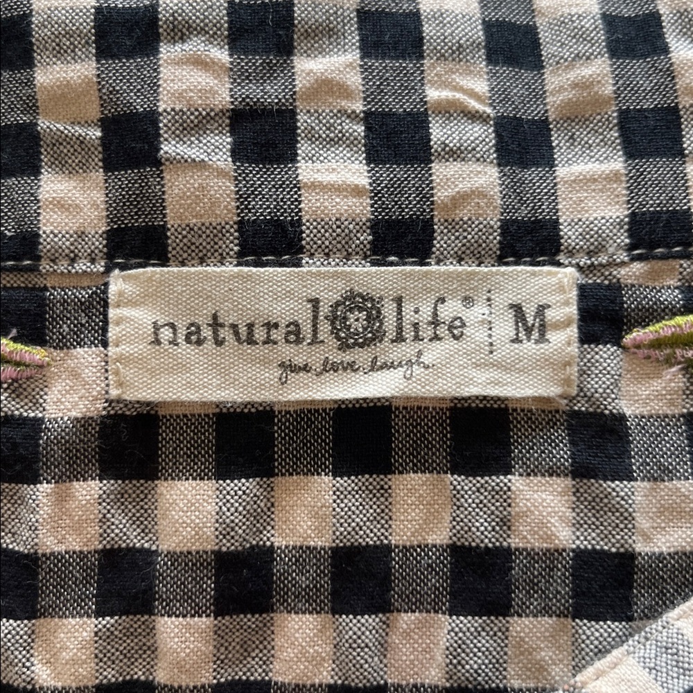 NATURAL LIFE Skirt Gingham Tiered Maxi Skirt Black White Embroidered Size M - Picture 13 of 13